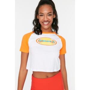Trendyol Orange Printed Crop Knitted T-Shirt