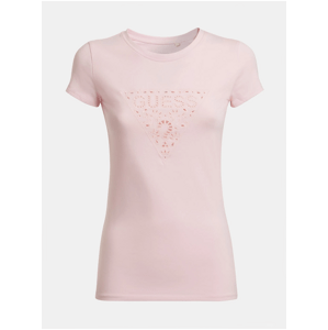 Světle růžové dámské tričko Guess Eyelet - Dámské