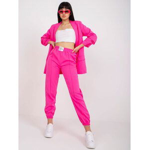 Fluo růžové látkové kalhoty s elastickým pasem