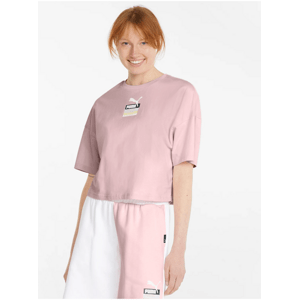 Růžové dámské volné cropped tričko Puma Brand Love - Dámské
