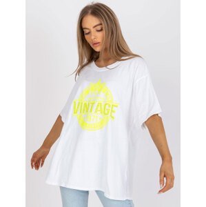 Bílé a žluté dámské oversize tričko s aplikací