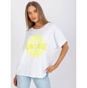 Bílé a žluté dámské tričko s aplikací a potiskem