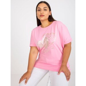 Růžové bavlněné tričko větší velikosti volného střihu