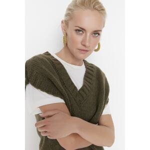 Trendyol Khaki Crop Soft Textured Color Block Knitwear Sweater