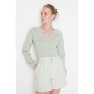Trendyol Mint Crop V-Neck Knitwear Sweater
