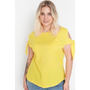 Trendyol Curve Yellow Tie Sleeve Detailed Knitted T-Shirt
