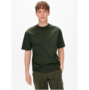 Tmavě zelené pánské basic tričko ONLY & SONS Fred - Pánské