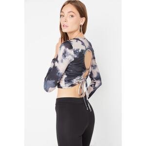Trendyol Black Tie Dye Printed Knitted Blouse with Decollete Fitted/Sticky Crop