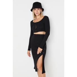 Trendyol Black Button Detail Ribbed Flexible Knitted Top and Bottom Set
