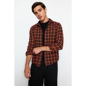 Trendyol Men's Orange Regular Fit Plaid Tweed Shirt