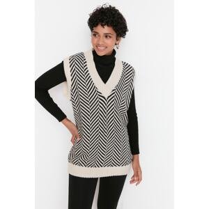 Trendyol Beige Striped V-Neck Knitwear Sweater