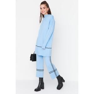 Trendyol Blue Half Turtleneck Line Detailed Sweater-Pants Knitwear Suit