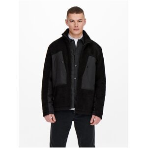 Černá zimní bunda z umělého kožíšku ONLY & SONS Villads - Pánské