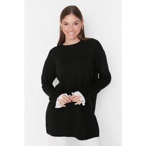 Trendyol Black Chiffon Sleeves Ruffle Detailed Knitwear Sweater