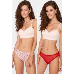 Trendyol Red-Cherry Pattern 2-Pack Tulle Classic Panties