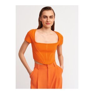 Dilvin 10188 Square Collar Short Sleeve Sweater-orange