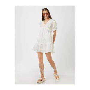 Koton Embroidered Mini Dress with Short Sleeves