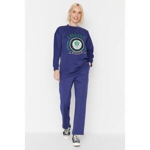 Trendyol Navy Blue Printed Scuba Knitted Tracksuit Set