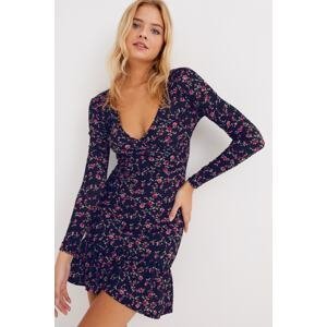 Cool & Sexy Women's Navy Blue Double Breasted Flounced Seasonal Skater Dress