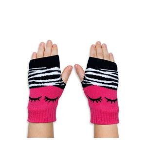 Denokids Zebra Girl's Pink Black Fingerless Gloves