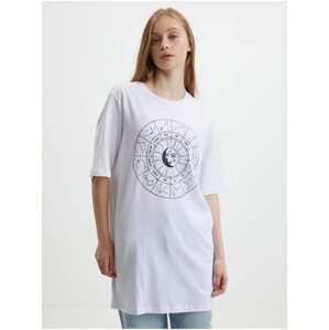 Bílé dámské prodloužené oversize tričko Noisy May Zodiac - Dámské