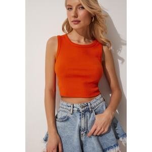 Happiness İstanbul Women's Orange Halterneck Crop Knitted Blouse