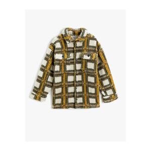 Koton Checkered Plush Coat Shirt Collar Double Pockets