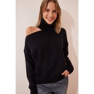 Happiness İstanbul Women's Black Cut Out Detailed Turtleneck Knitwear Sweater