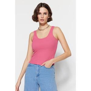 Trendyol Pink Fitted/Slee-fitting, Pool Collar Corduroy Knitted Tank Top