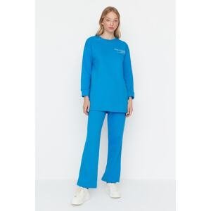 Trendyol Blue Print Detail Thick Knitted Tracksuit Set