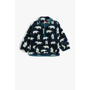 Koton Fleece Sweatshirt Polar Bear Pattern Standing Collar Half Zipper Detailed.