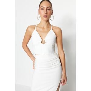Trendyol Ecru Crop Lined Bustier with Woven Accessories and Window/Cut Out Detail