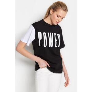 Trendyol Black 100% Cotton Printed and Color Block Boyfriend Crew Neck Knitted T-Shirt