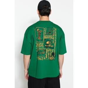 Trendyol Green Men's Oversize 100% Cotton Back Printed Short Sleeve T-Shirt