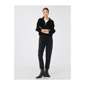 Koton Ribbed Tie Waist Trousers Relaxed Cut Slim Leg