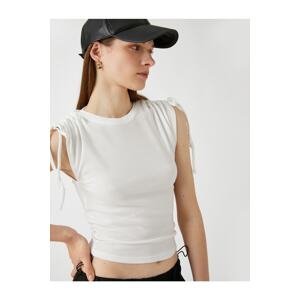 Koton Crop T-Shirt Sleeveless with Ruffles on the Shoulder.