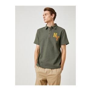 Koton College T-Shirt Polo Neck Button Detailed Embroidered