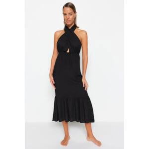 Trendyol Knitted Black Midi with Cross-tie Beach Dress