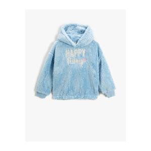 Koton Plush Embroidered Hoodie Sweatshirt