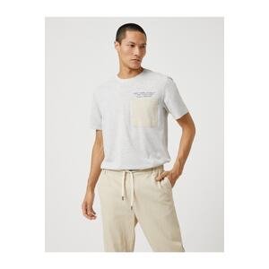 Koton Slogan Embroidered T-Shirt Pocket Detailed Crew Neck