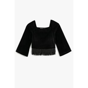 Koton Crop Tassel T-Shirt Long Wide Sleeve U Neck