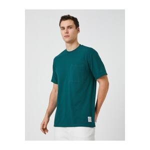 Koton Crew Neck T-shirt with Pocket Detail Label Printed Short Sleeves