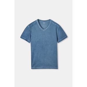 Tričko Dagi Blue s výstřihem do V Cotton Acid Wash