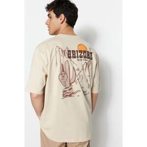 Trendyol Men's Oversize/Wide Cut Tropical Print Crew Neck Short Sleeve 100% Cotton T-Shirt.