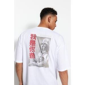 Trendyol White Men's Licensed Oversize/Wide Cut Short Sleeve Star Wars Printed T-Shirt