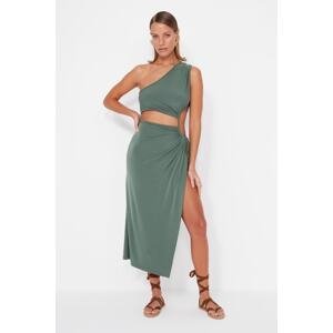 Trendyol Khaki Fitted Maxi Knitted Cut Out/Window One Shoulder Beach Dress