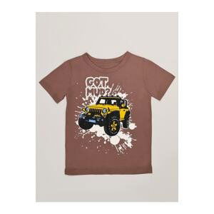 Mushi Jeep Mood Boys' Combed Cotton Combed Cotton T-shirt, Brown