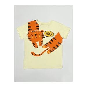 Denokids Roar Kaplan Boys' Yellow Combed Combed Cotton T-shirt