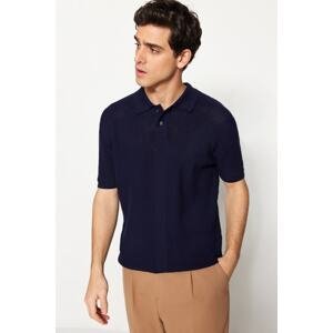 Trendyol Navy Blue Men's Limited Edition Relaxed Short Sleeve Knitwear Polo Neck T-shirt