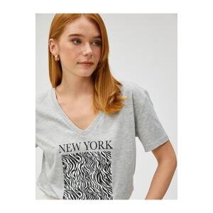 Koton Short Sleeve T-Shirt Zebra Printed V Neck
